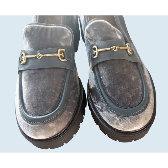 SAM EDELMAN Tully Velvet Lug Sole Loafer Blue Grey Size 7 - Picture 3 of 8